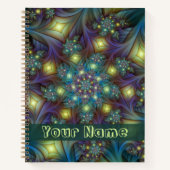 Verlichtde moderne blauwe paarse fractale kunstnaa notitieboek (Voorkant)