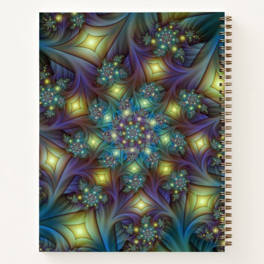 Verlichtde moderne blauwe paarse fractale kunstnaa notitieboek (Achterkant)
