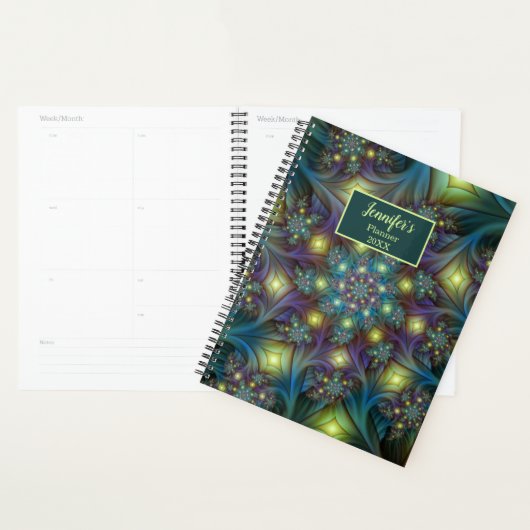 Verlichtde moderne blauwe paarse fractale kunstnaa planner (Display)