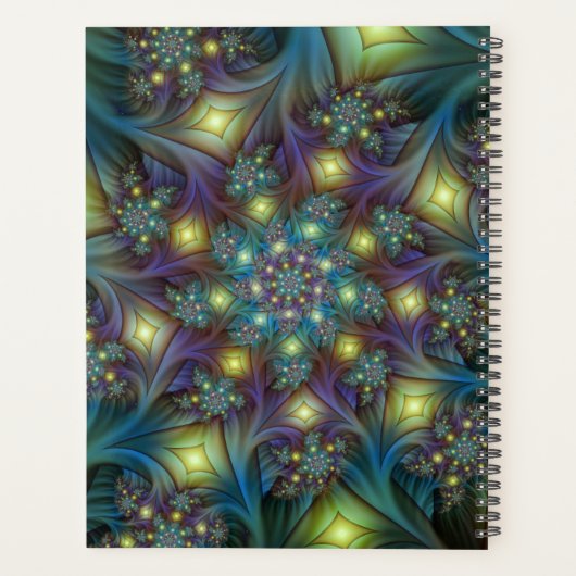 Verlichtde moderne blauwe paarse fractale kunstnaa planner (Achterkant)