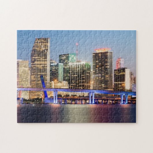 Verlichtde skyline van het centrum van Miami bij s Legpuzzel (Horizontaal)