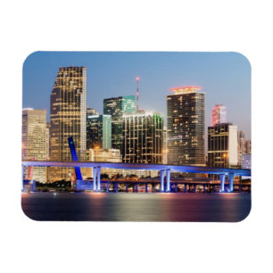 Verlichtde skyline van het centrum van Miami bij s Magneet