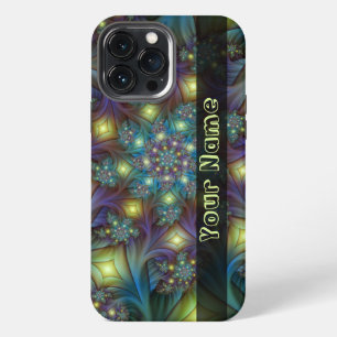 Verlichte Abstract Blau Paarse Fractale Kunst Naam iPhone 13 Pro Max Hoesje