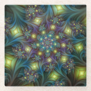 Verlichte Abstracte glanzende Blauwgroen Paarse Fr Glazen Onderzetter