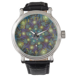 Verlichte Abstracte glanzende Blauwgroen Paarse Fr Horloge
