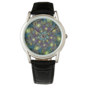Verlichte Abstracte glanzende Blauwgroen Paarse Fr Horloge