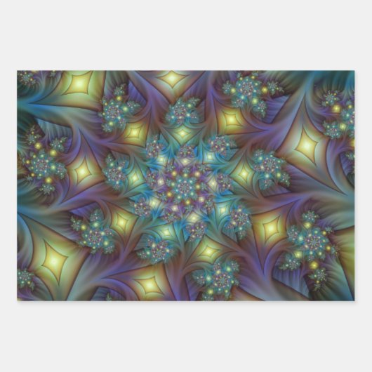 Verlichte Abstracte glanzende Blauwgroen Paarse Fr Inpakpapier Vel (Voorkant 2)