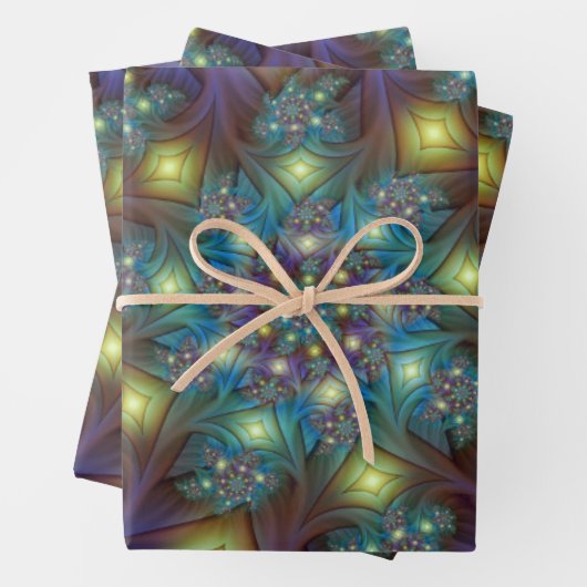 Verlichte Abstracte glanzende Blauwgroen Paarse Fr Inpakpapier Vel (In situ)