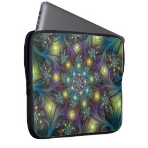 Verlichte Abstracte glanzende Blauwgroen Paarse Fr Laptop Sleeve