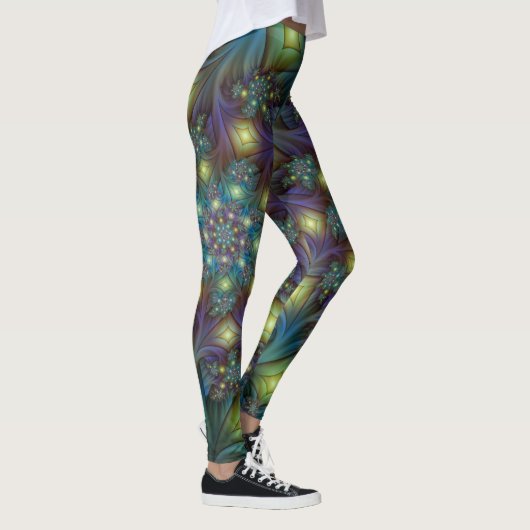 Verlichte Abstracte glanzende Blauwgroen Paarse Fr Leggings (Rechts)