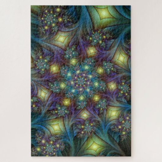 Verlichte Abstracte glanzende Blauwgroen Paarse Fr Legpuzzel (Verticaal)