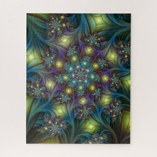Verlichte Abstracte glanzende Blauwgroen Paarse Fr Legpuzzel (Verticaal)