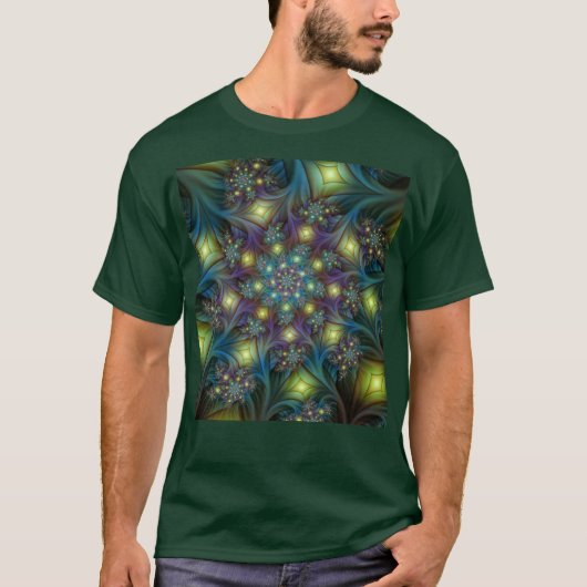 Verlichte Abstracte glanzende Blauwgroen Paarse Fr T-shirt (Voorkant)