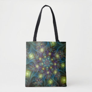 Verlichte Abstracte glanzende Blauwgroen Paarse Fr Tote Bag