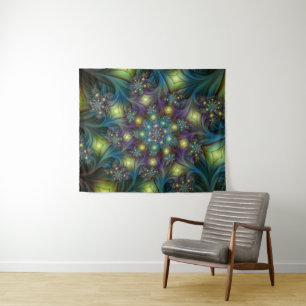 Verlichte Abstracte glanzende Blauwgroen Paarse Fr Wandkleed