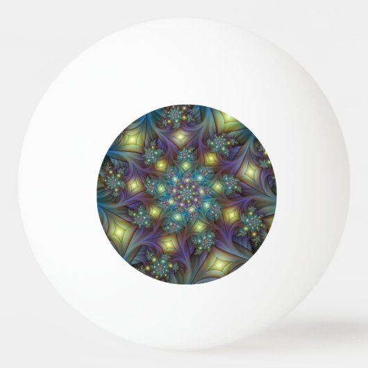 Verlichte Abstracte Glanzende Teal Paarse Fractale Pingpongbal (Voorkant)