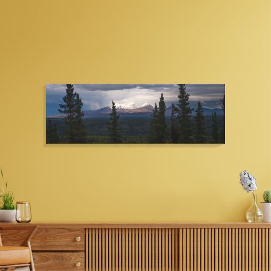 Verlichte bergen Alaska landschapsfotografie Canvas Afdruk (Insitu (Woonkamer))