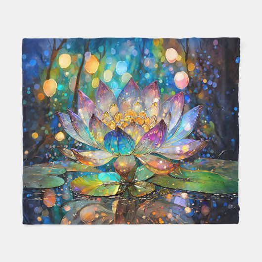 Verlichte Bloeiende Lotus Bloem Fleece Deken (Voorkant (Horizontaal))