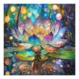 Verlichte Bloeiende Lotus Bloem Foto Afdruk