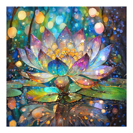 Verlichte Bloeiende Lotus Bloem Foto Afdruk (Voorkant)
