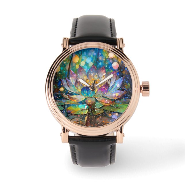 Verlichte Bloeiende Lotus Bloem Horloge (Voorkant)