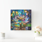 Verlichte Bloeiende Lotus Bloem Vierkante Klok (Huis)