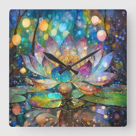 Verlichte Bloeiende Lotus Bloem Vierkante Klok