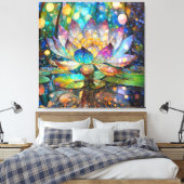 Verlichte Bloeiende Lotusbloem Canvas Afdruk (Insitu (Slaapkamer))