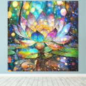 Verlichte Bloeiende Lotusbloem Canvas Afdruk (Insitu (Houten vloer))