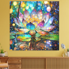 Verlichte Bloeiende Lotusbloem Canvas Afdruk