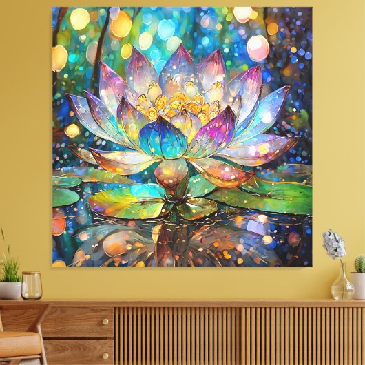 Verlichte Bloeiende Lotusbloem Canvas Afdruk (Insitu (Woonkamer))