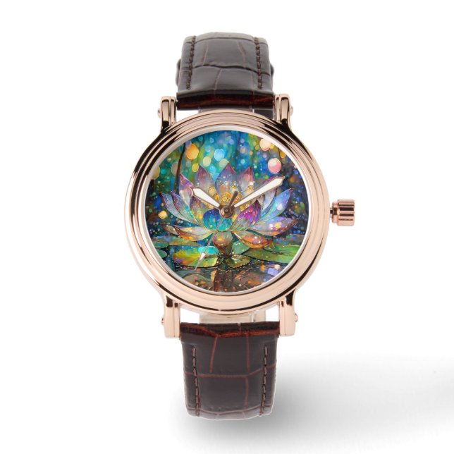 Verlichte Bloeiende Lotusbloem Horloge (Voorkant)