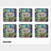 Verlichte Bloeiende Lotusbloem Vierkante Sticker (Vel)
