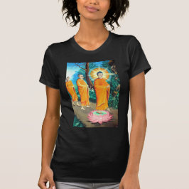 Verlichte boeddhisten in oranje gewaden t-shirt