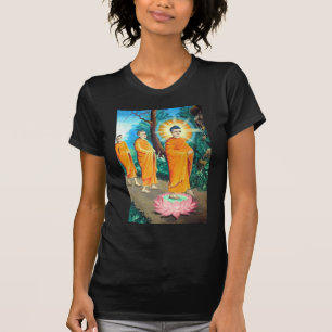 Verlichte boeddhisten in oranje gewaden t-shirt