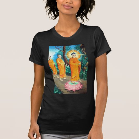 Verlichte boeddhisten in oranje gewaden t-shirt (Voorkant)