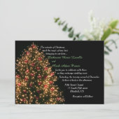 Verlichte boom op zwarte kerstbruiloft kaart (Staand voorkant)