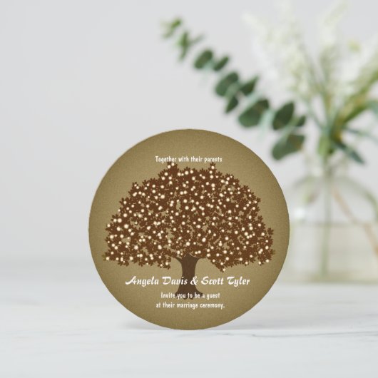 verlichte boom ronde bruiloft uitnodiging (Staand voorkant)