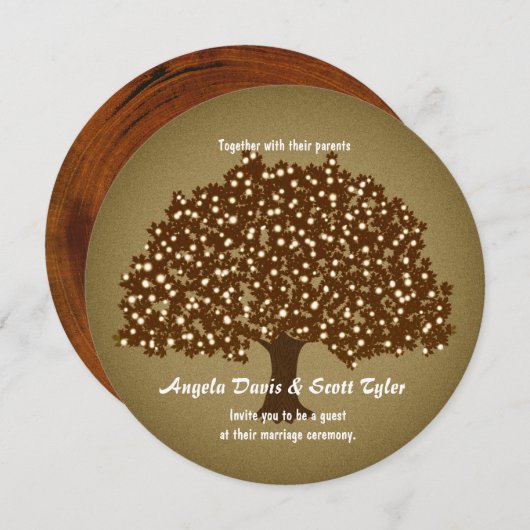 verlichte boom ronde bruiloft uitnodiging (Voorkant / Achterkant)