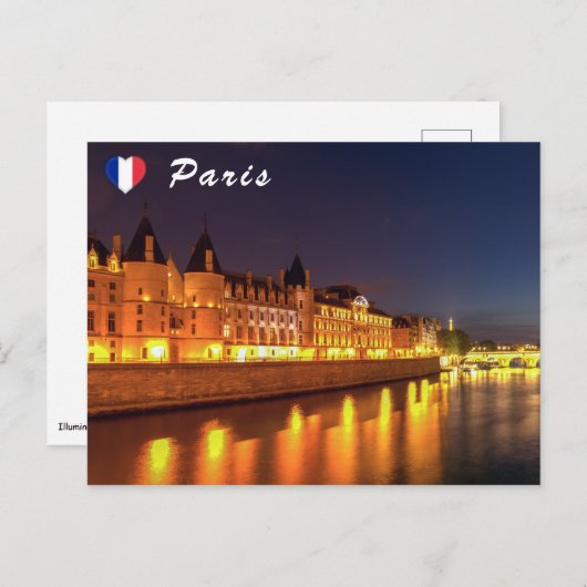 Verlichte Conciergerie 's nachts - Parijs, Frankri Briefkaart (Voorkant / Achterkant)