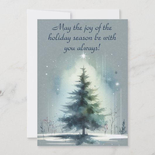 Verlichte eenzame boom, tegen blauwe achtergrond feestdagenkaart (Voorkant)