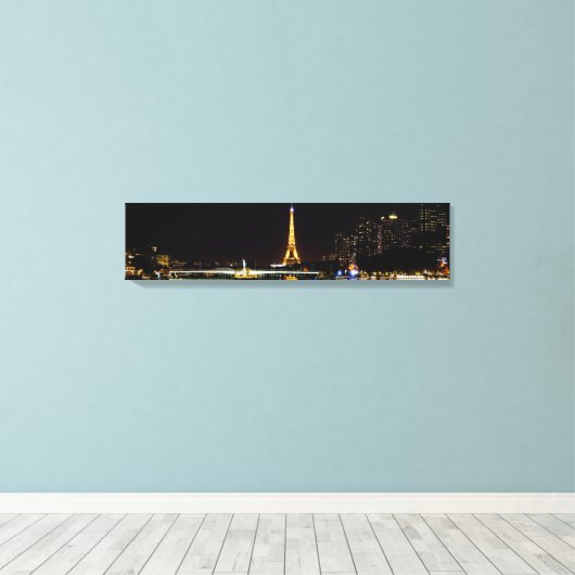 Verlichte Eiffeltoren in Parijs 's nachts Canvas Afdruk (Insitu (Houten vloer))