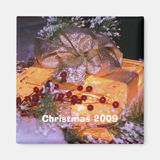 Verlichte Gift Gold Bow Kerstmis Vakantie Magneet (Voorkant)