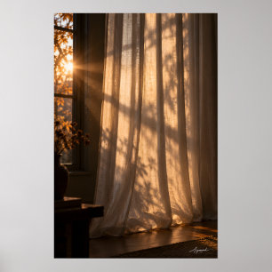 Verlichte gordijnsilhouet fotografie poster