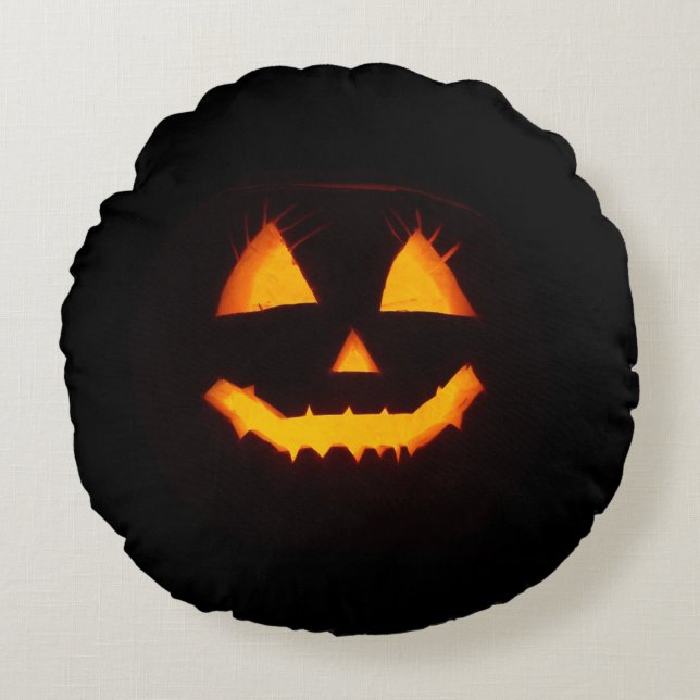 Verlichte Jack O Lantern Rond Kussen (Voorkant)