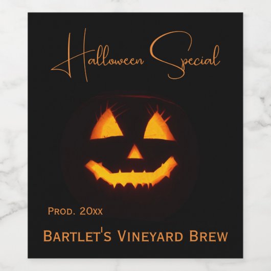 Verlichte Jack O Lantern Wijn Etiket (Enkel label)