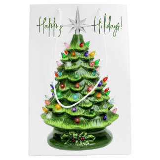 verlichte keramische kerstboom cadeauzak medium cadeauzakje