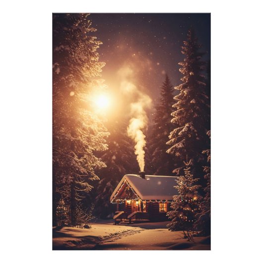 Verlichte Kerst Refuge Foto Afdruk (Voorkant)