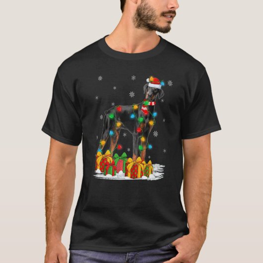 Verlichte Kerstman Dobermann Pinscher Hond Kerst T-shirt (Voorkant)