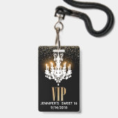 Verlichte Kroonluchter Sweet 16 Feest VIP Badge (Voorzijde met lanyard)